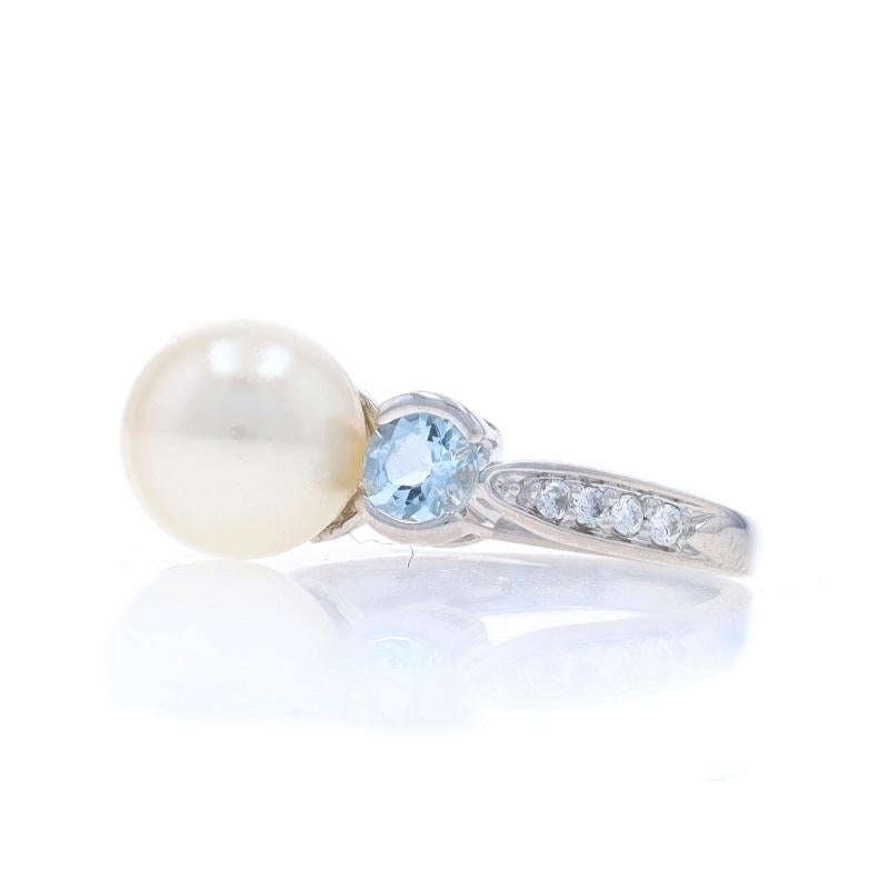 White Gold Cultured Pearl, Aquamarine, & Diamond Ring - 14k .56ctw In Excellent Condition For Sale In Greensboro, NC