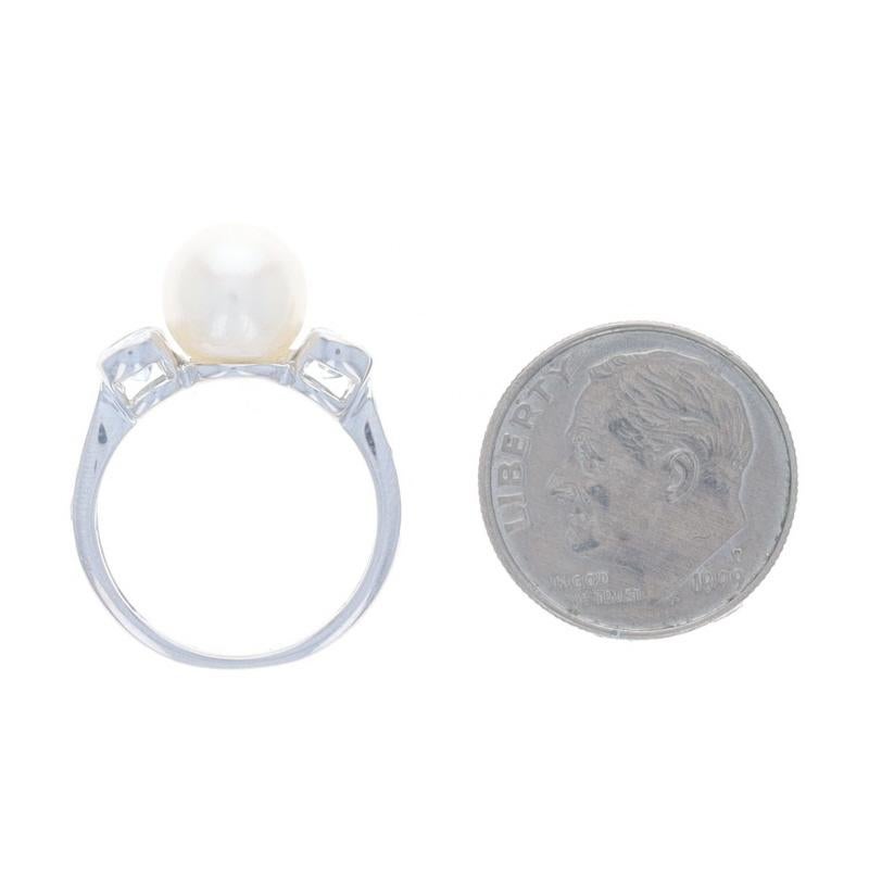 White Gold Cultured Pearl, Aquamarine, & Diamond Ring - 14k .56ctw For Sale 1