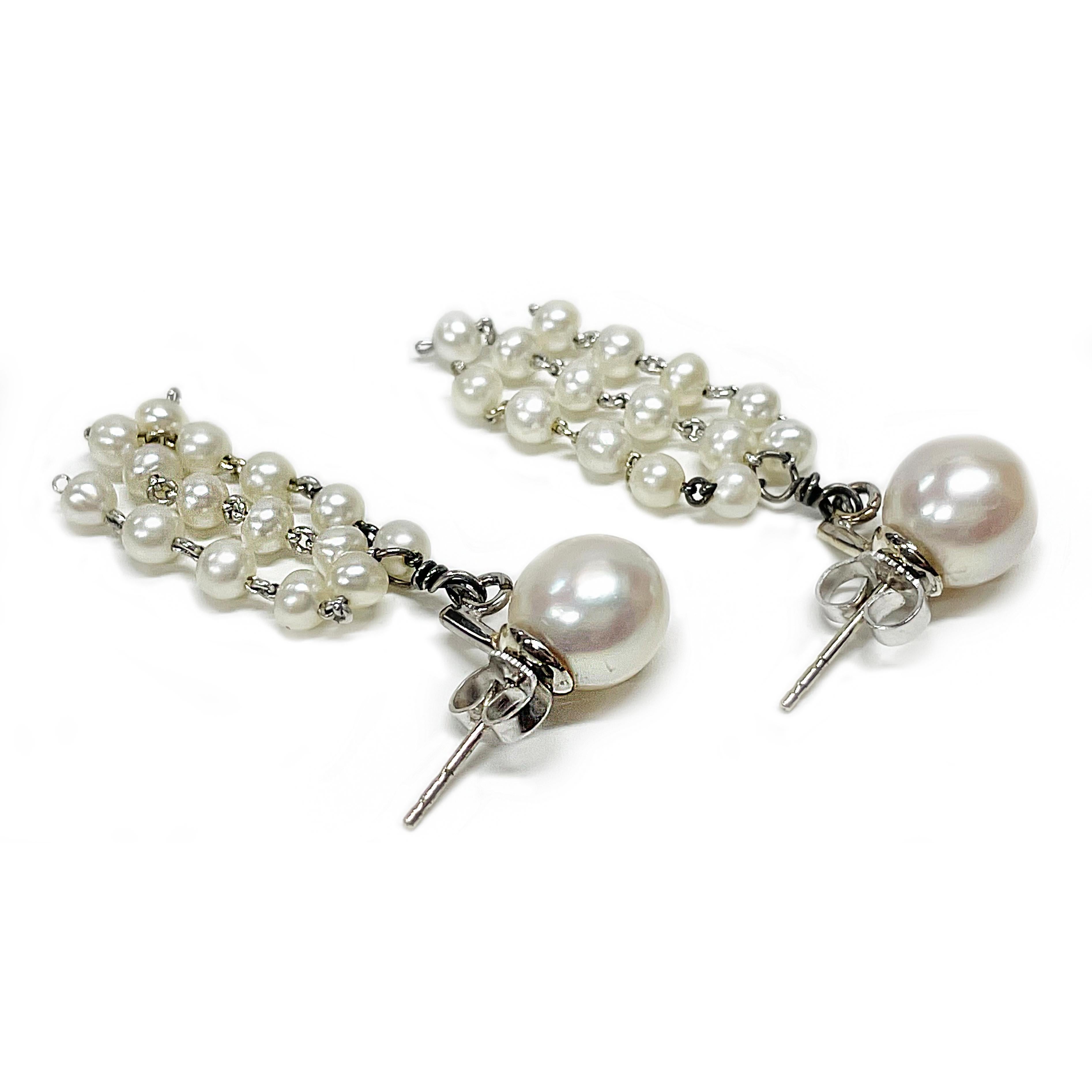 Uncut White Gold Cultured Pearl Dangle Earrings For Sale