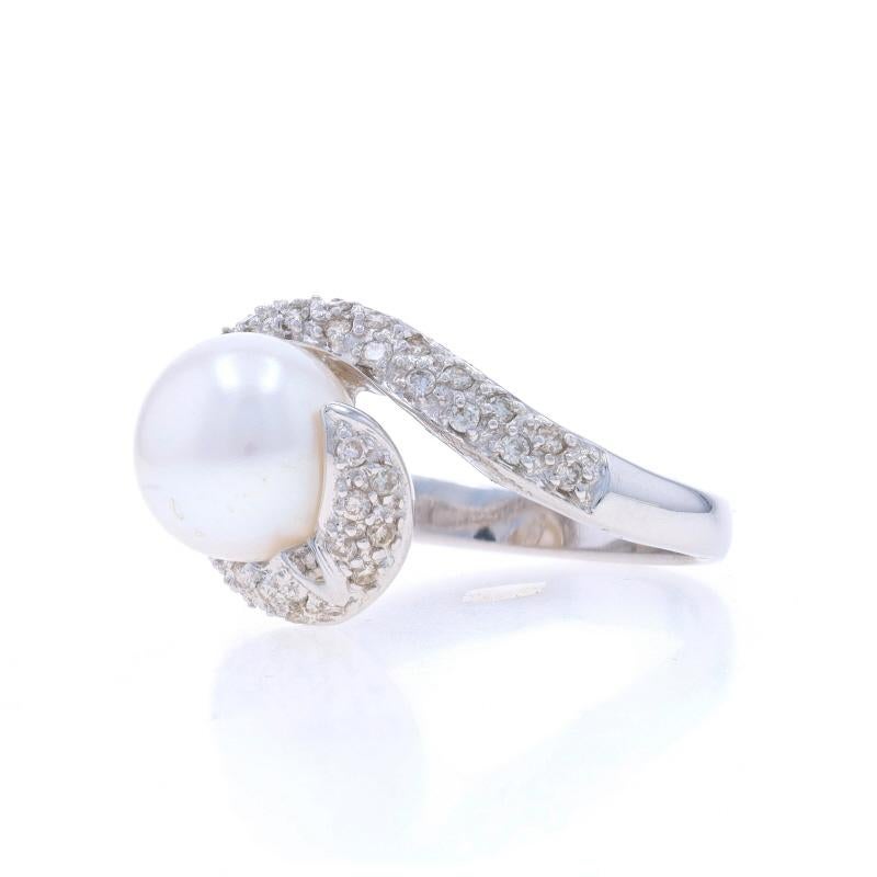 White Gold Cultured Pearl & Diamond Bypass Ring - 14k .40ctw In Excellent Condition In Greensboro, NC