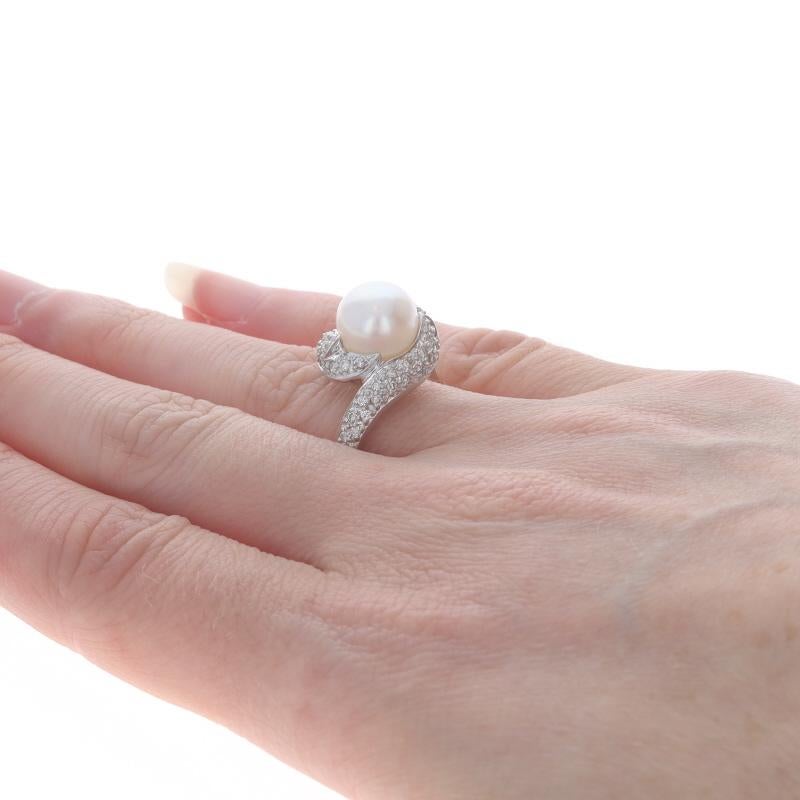 Women's White Gold Cultured Pearl & Diamond Bypass Ring - 14k .40ctw
