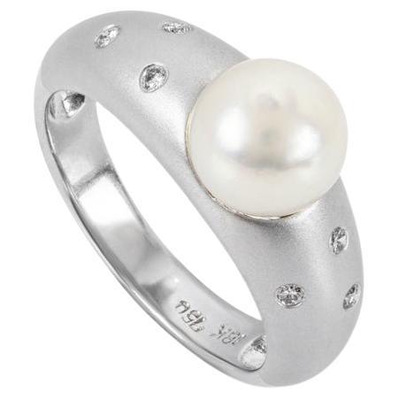 White Gold Cultured Pearl & Diamond Dress Ring For Sale