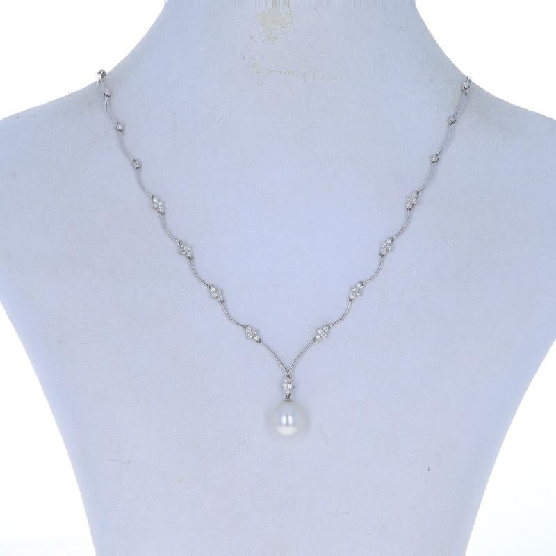 Bead White Gold Cultured Pearl Diamond Drop Necklace 16