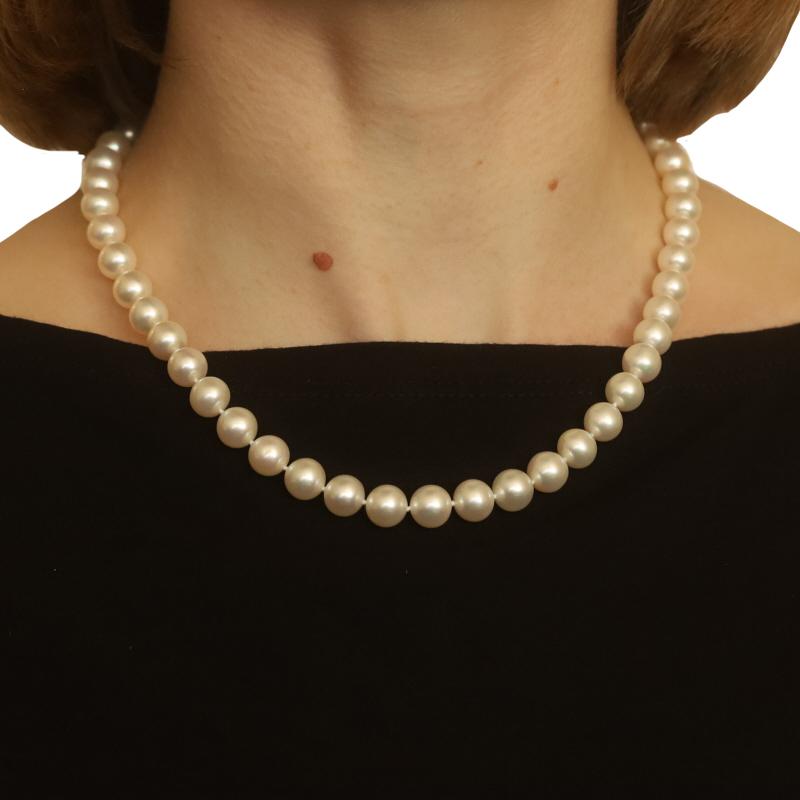 White Gold Cultured Pearl & Diamond Knotted Strand Necklace 17 1/4