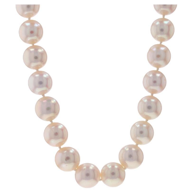 White Gold Cultured Pearl & Diamond Knotted Strand Necklace 17 1/4" - 14k