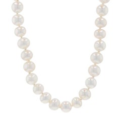White Gold Cultured Pearl Diamond Knotted Strand Necklace 18" - 14k Beads