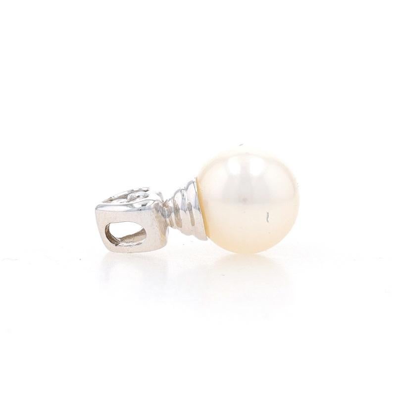 Bead White Gold Cultured Pearl & Diamond Pendant - 14k For Sale