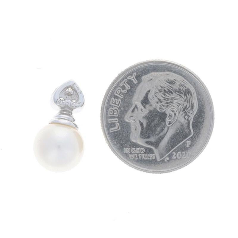 White Gold Cultured Pearl & Diamond Pendant - 14k In Excellent Condition For Sale In Greensboro, NC