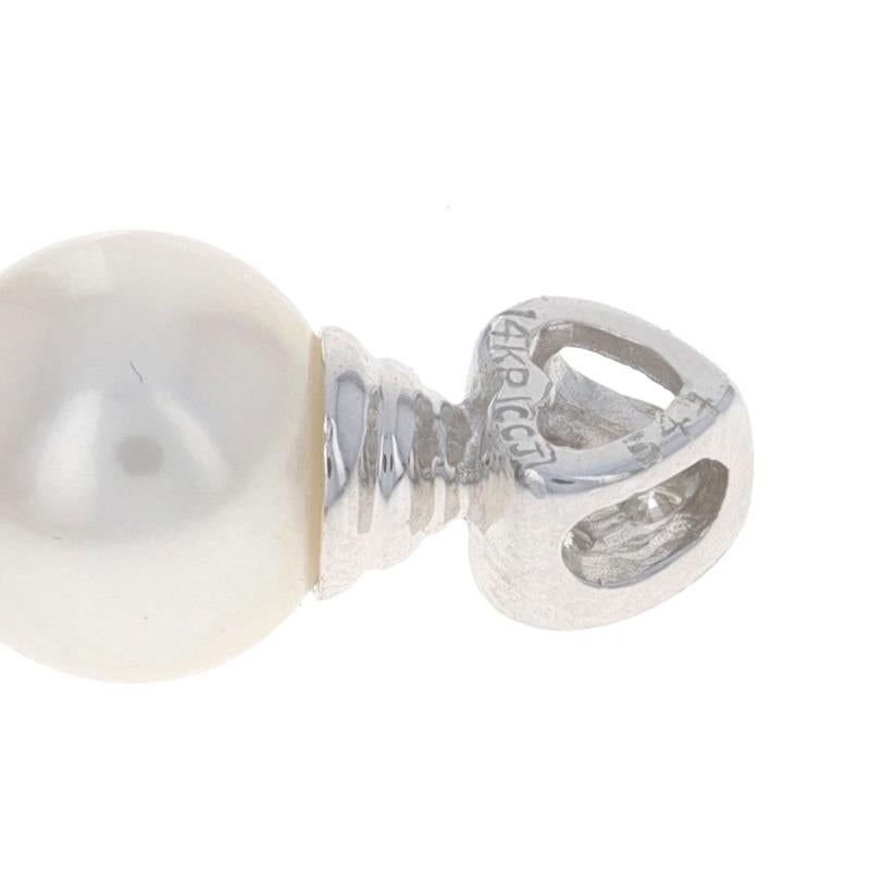 Women's White Gold Cultured Pearl & Diamond Pendant - 14k For Sale
