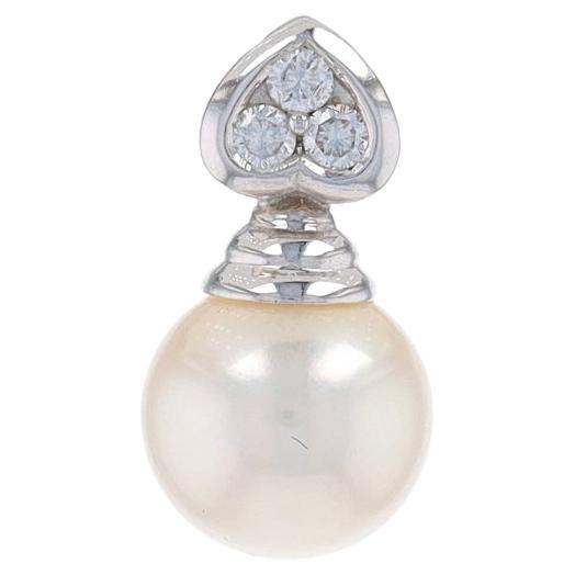 White Gold Cultured Pearl & Diamond Pendant - 14k