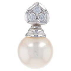 Colgante de Oro Blanco Perla Cultivada y Diamante - 14k