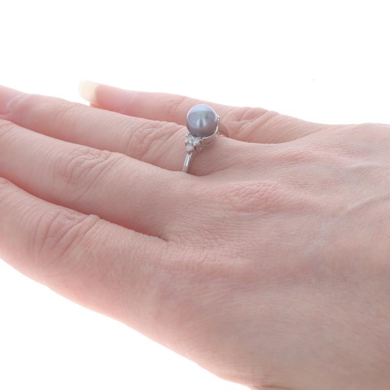 Ring aus Weißgold mit Zuchtperlen und Diamanten - 14k Damen