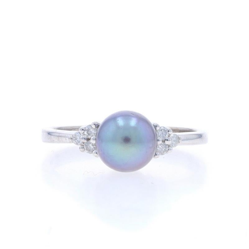 White Gold Cultured Pearl & Diamond Ring - 14k For Sale