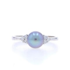 White Gold Cultured Pearl & Diamond Ring - 14k