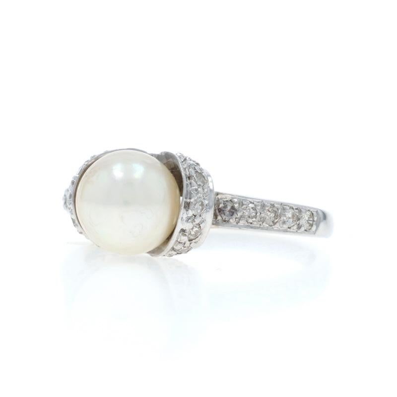 Perlina Anello con diamante e perla coltivata in oro bianco - 14k Round .24ctw in vendita