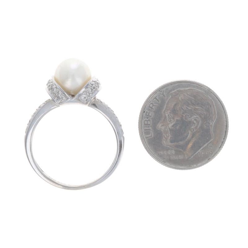 Donna Anello con diamante e perla coltivata in oro bianco - 14k Round .24ctw in vendita