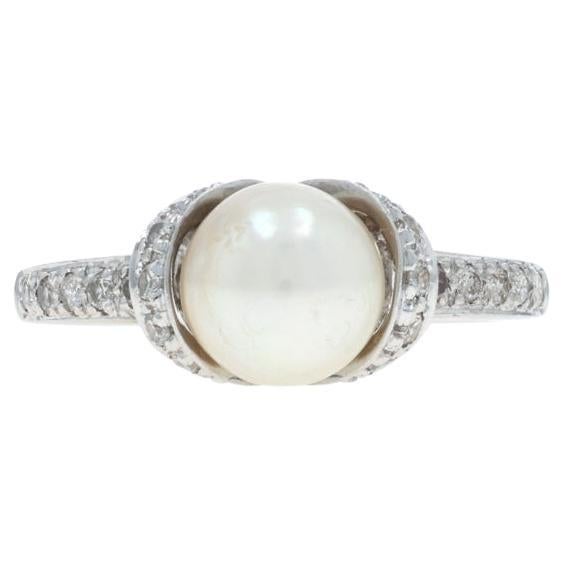 White Gold Cultured Pearl Diamond Ring - 14k Round .24ctw
