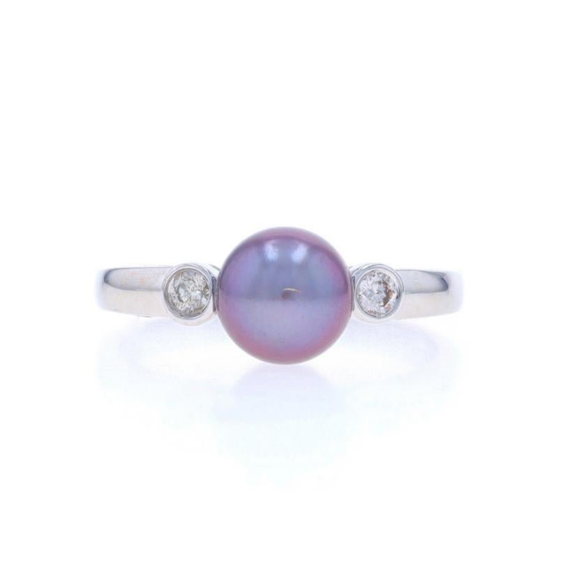 Size: 7 1/4
Sizing Fee: Up 1 1/2 sizes for $35 or Down 1 size for $35

Metal Content: 14k White Gold

Stone Information

Cultured Pearl
Color: Purplish Grey
Size: 7.4mm

Natural Diamonds
Carat(s): .10ctw
Cut: Round Brilliant
Color: H - I
Clarity: