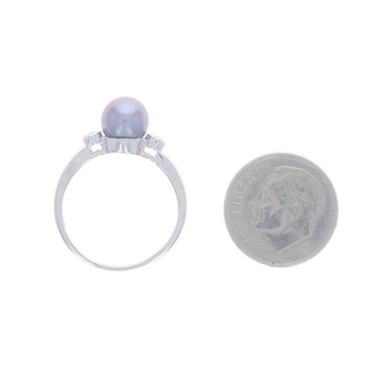 Women's White Gold Cultured Pearl & Diamond Ring - 14k Round Brilliant .10ctw For Sale