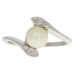Vintage Bypass-Ring aus Weißgold mit Zuchtperlen und Diamanten, 10k Blätter