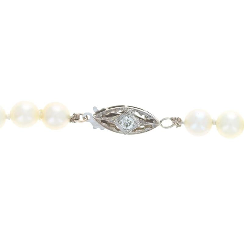 White Gold Cultured Pearl & Diamond Vintage Graduated Strand Necklace 17