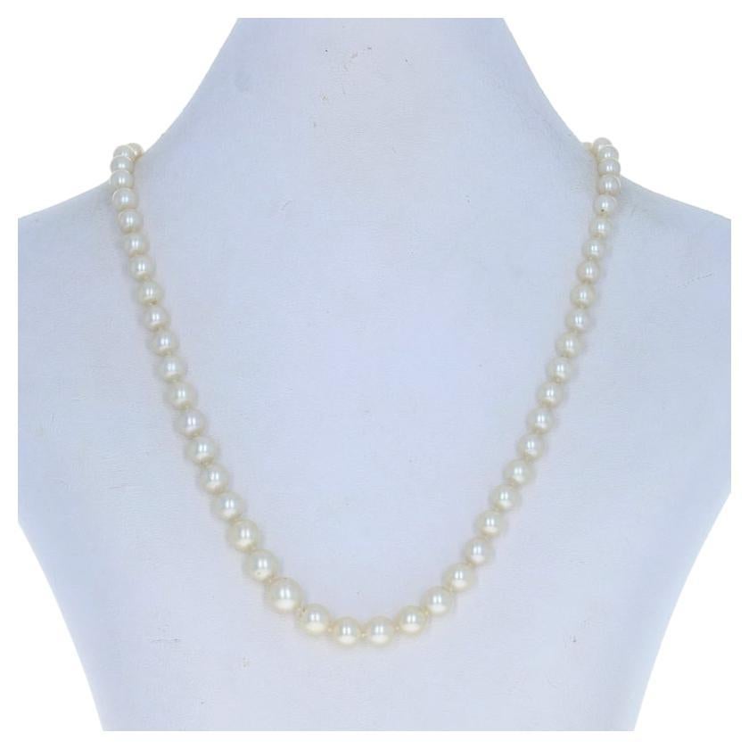 White Gold Cultured Pearl & Diamond Vintage Graduated Strand Necklace 17" 14k For Sale