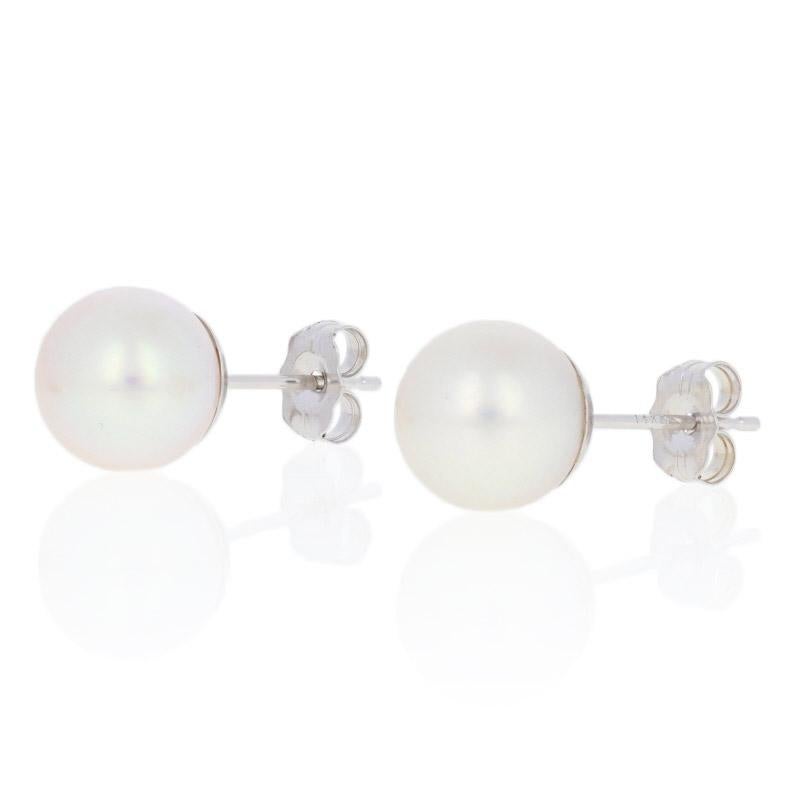 Bead White Gold Cultured Pearl Earrings & Pendant Set 14k Diamond Pierced Studs For Sale