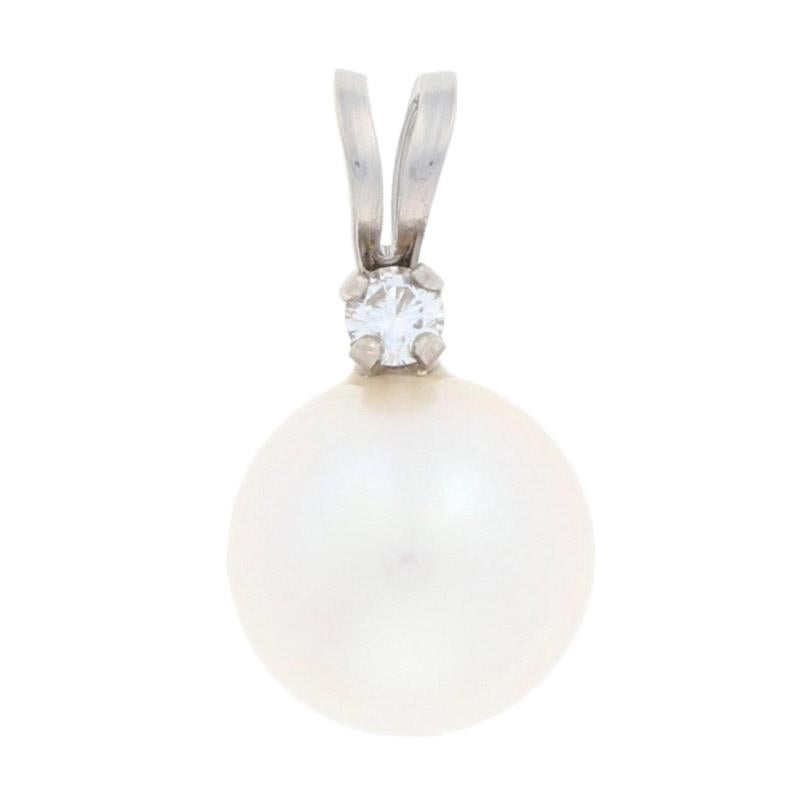 Women's White Gold Cultured Pearl Earrings & Pendant Set 14k Diamond Pierced Studs For Sale