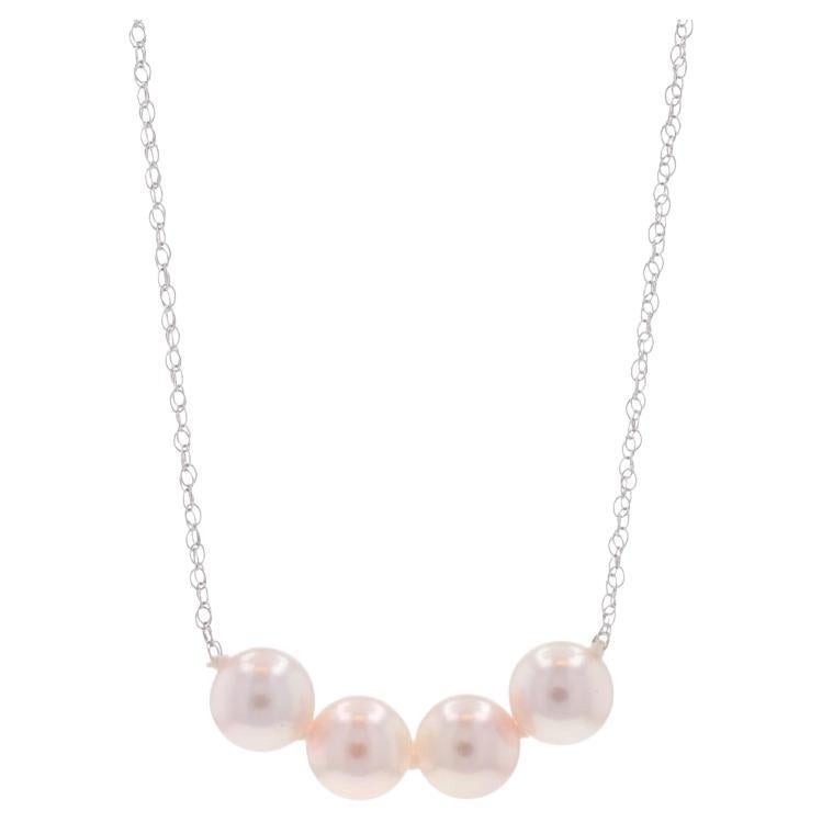 White Gold Cultured Pearl Four-Stone Necklace 17" - 14k Prince of Wales Chain