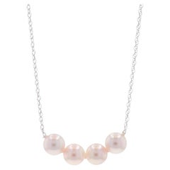 White Gold Cultured Pearl Four-Stone Necklace 17" - 14k Prince of Wales Chain