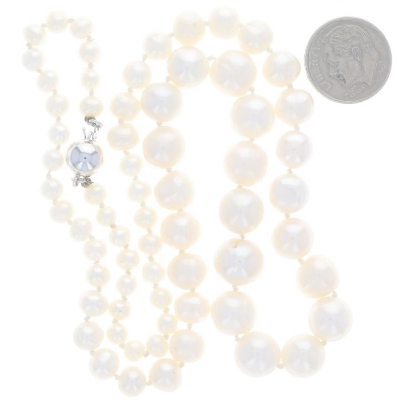 Bead White Gold Cultured Pearl Graduated Knotted Strand Necklace 19