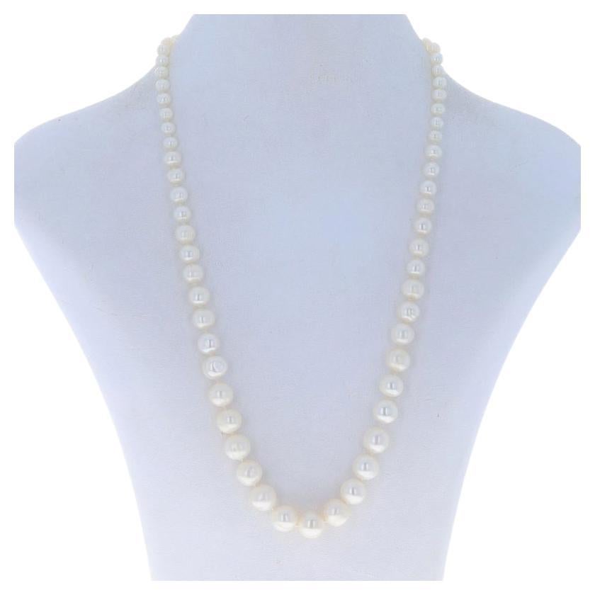 White Gold Cultured Pearl Graduated Knotted Strand Necklace 19" - 18k For Sale