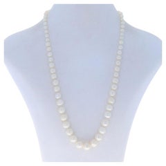White Gold Cultured Pearl Graduated Knotted Strand Necklace 19" - 18k