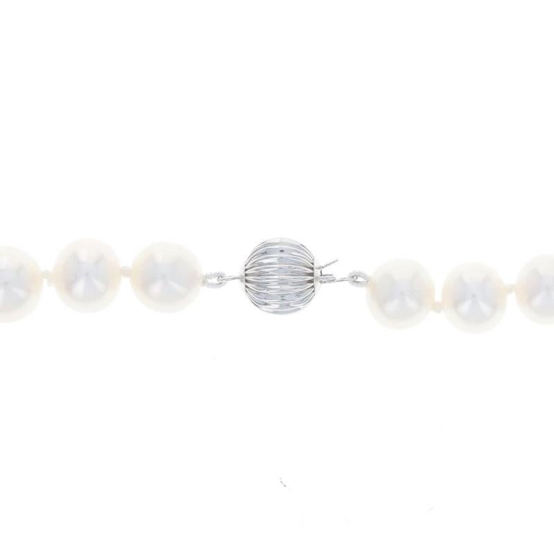 Women's White Gold Cultured Pearl Knotted Strand Necklace 17 3/4