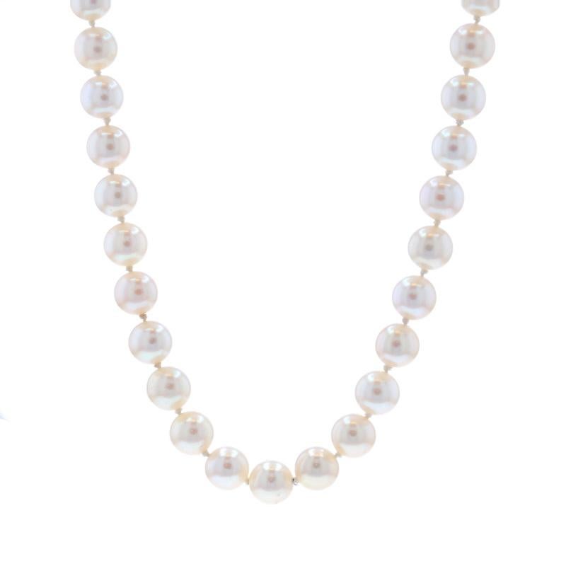 Metal Content: 14k White Gold

Stone Information
Cultured Pearls
Size: 7.0mm - 7.5mm

Style: Knotted Strand
Fastening Type: Tab Box Clasp with Safety Bar
Theme: Heart, Love
Features: Heart-Shaped Clasp with Brushed & Smooth