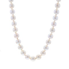 White Gold Cultured Pearl Knotted Strand Necklace 20 3/4" - 14k Heart Love