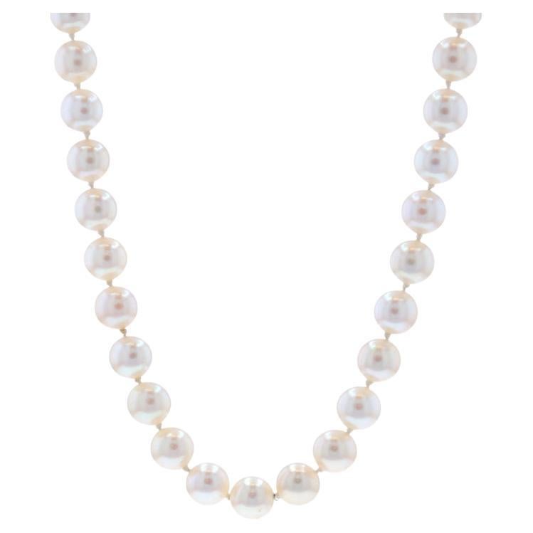 White Gold Cultured Pearl Knotted Strand Necklace 20 3/4" - 14k Heart Love