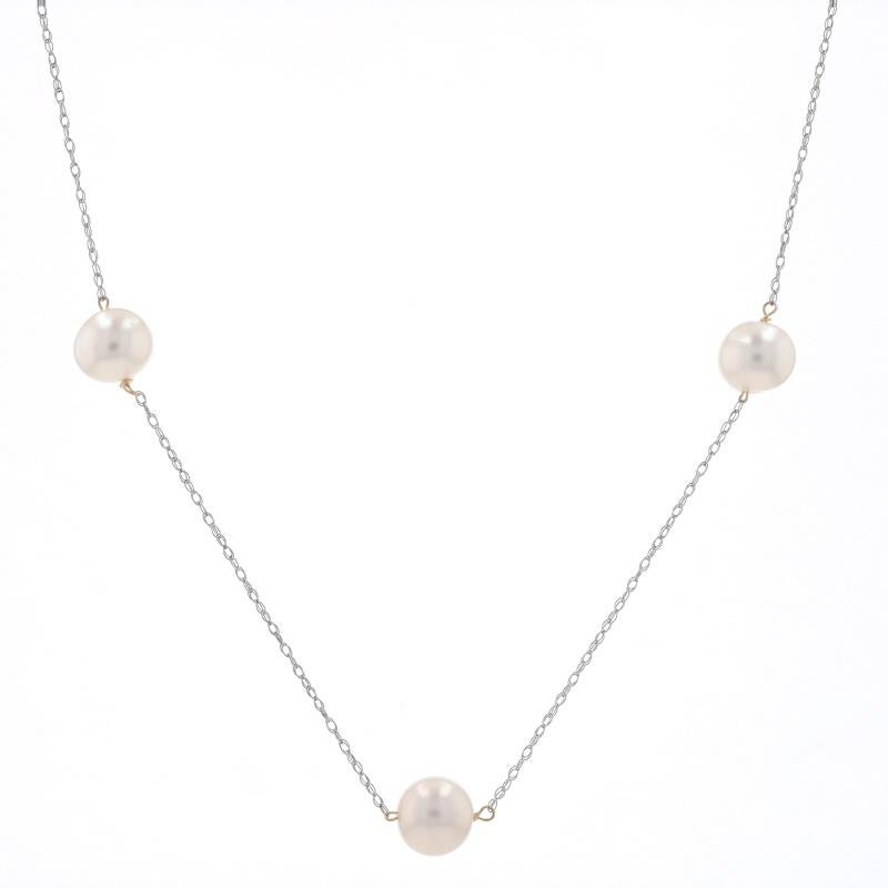 Bead White Gold Cultured Pearl Necklace 17 3/4