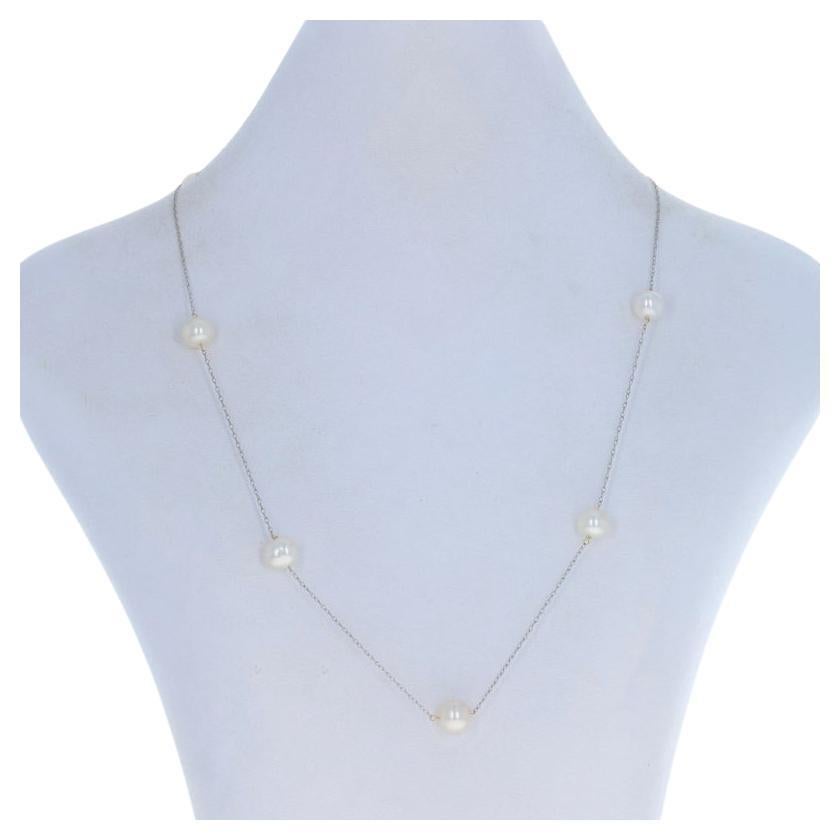White Gold Cultured Pearl Necklace 17 3/4" - 14k Chain Station For Sale