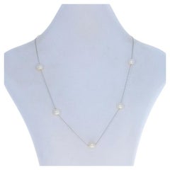 White Gold Cultured Pearl Necklace 17 3/4" - 14k Chain Station