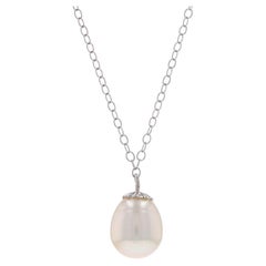 White Gold Cultured Pearl Solitaire Pendant Necklace 17 1/2" - 14k