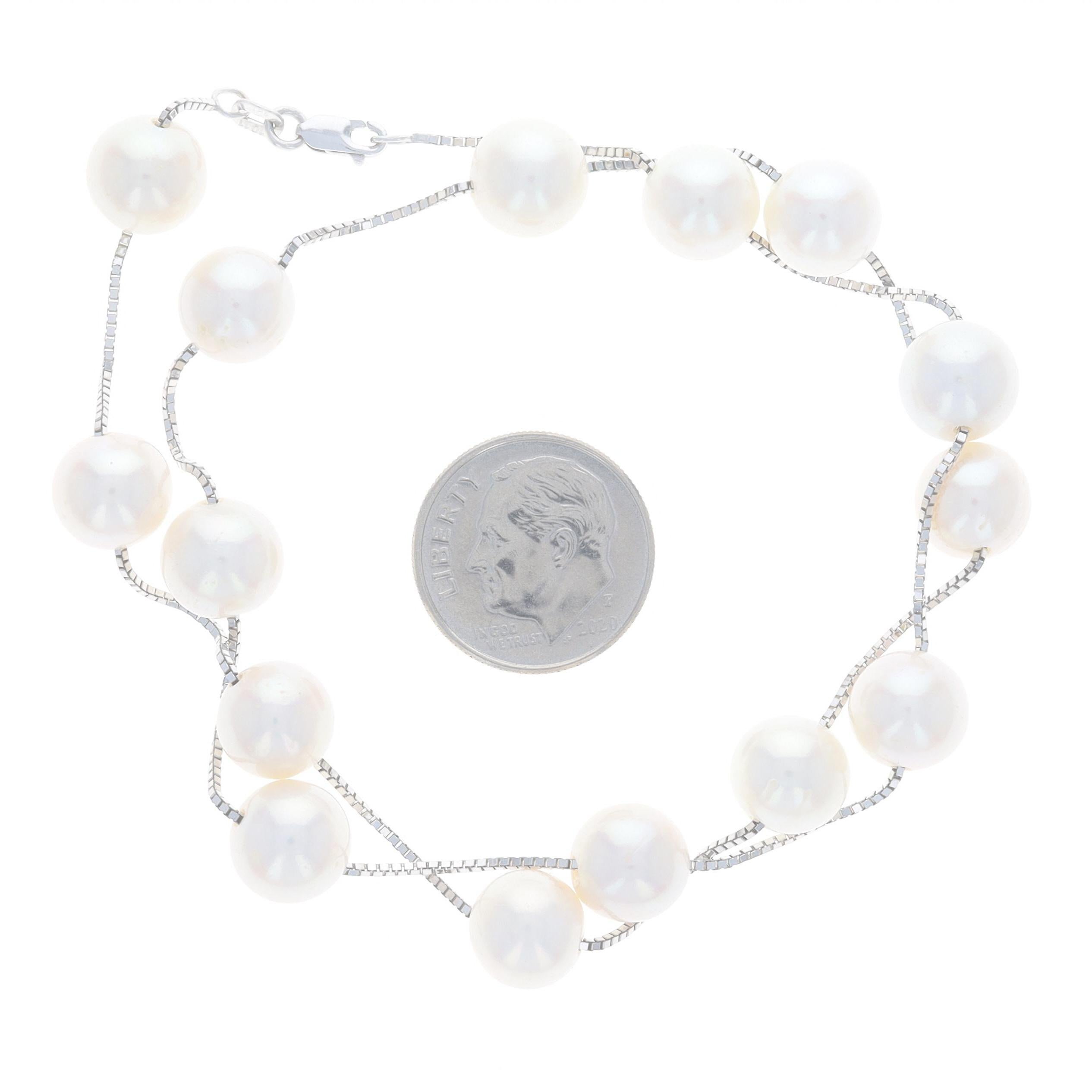 Bead White Gold Cultured Pearl Station Necklace 17