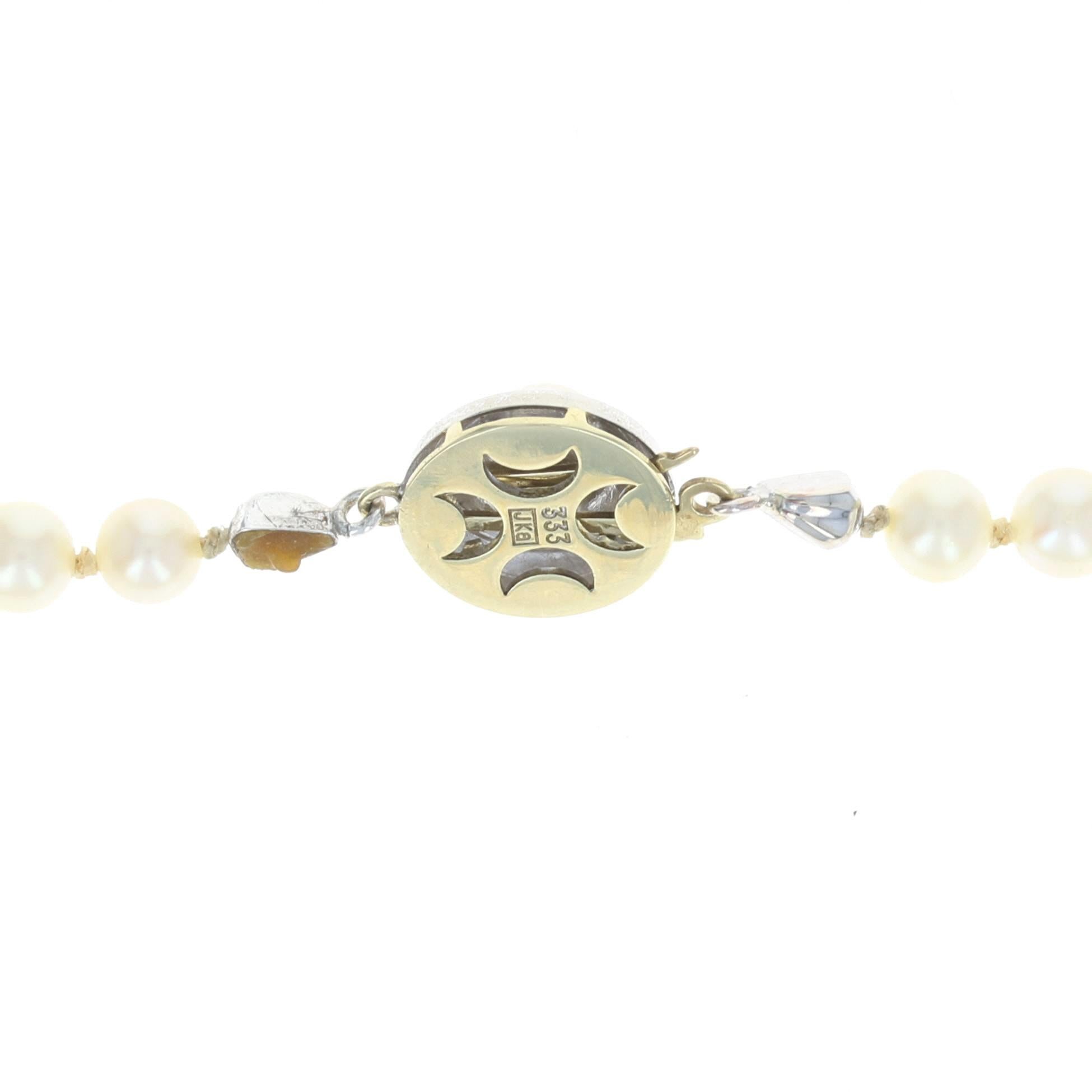  Collier de perles de culture en or blanc, fermoir crochet de poisson 8 carats Pour femmes 