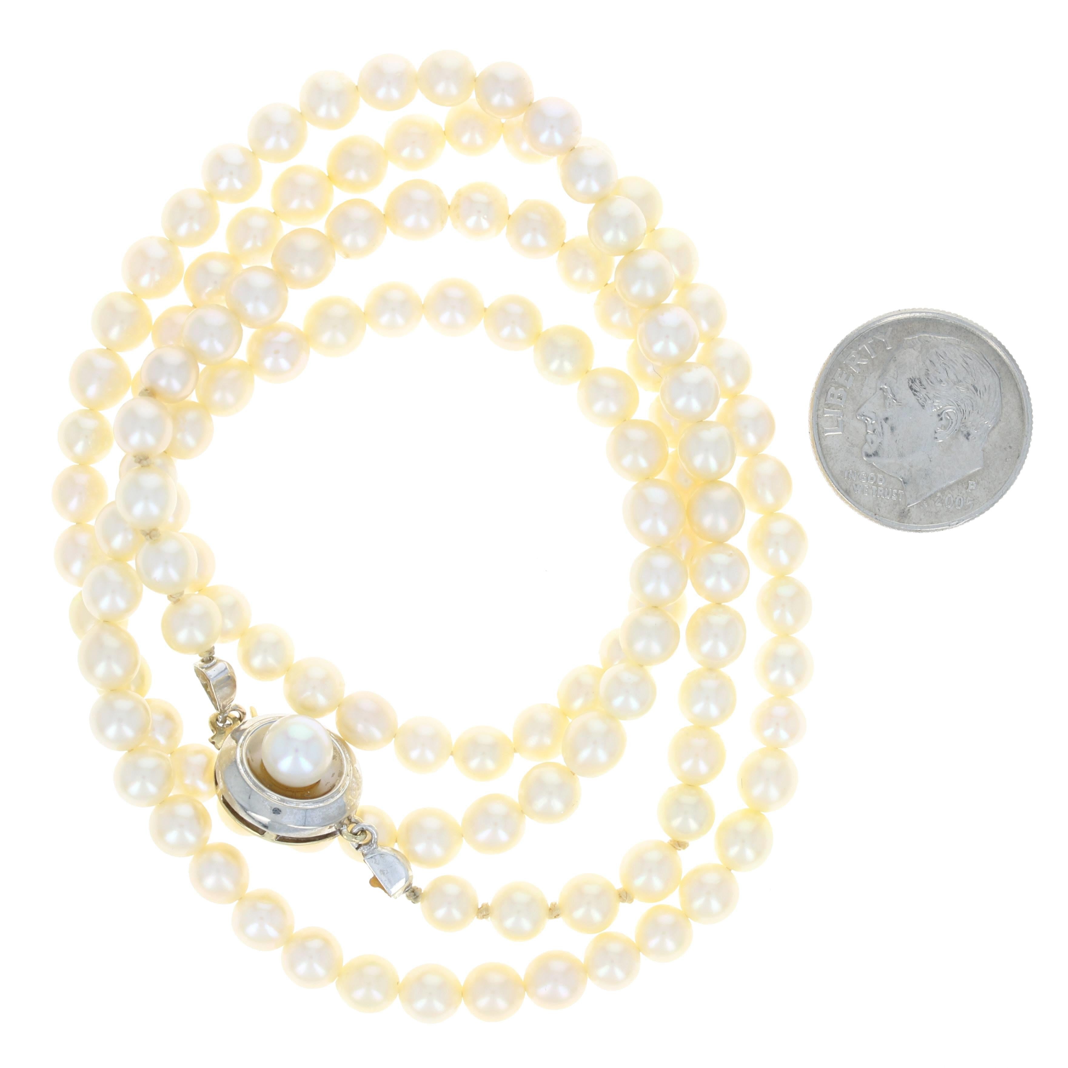 Perle Collier de perles de culture en or blanc, fermoir crochet de poisson 8 carats