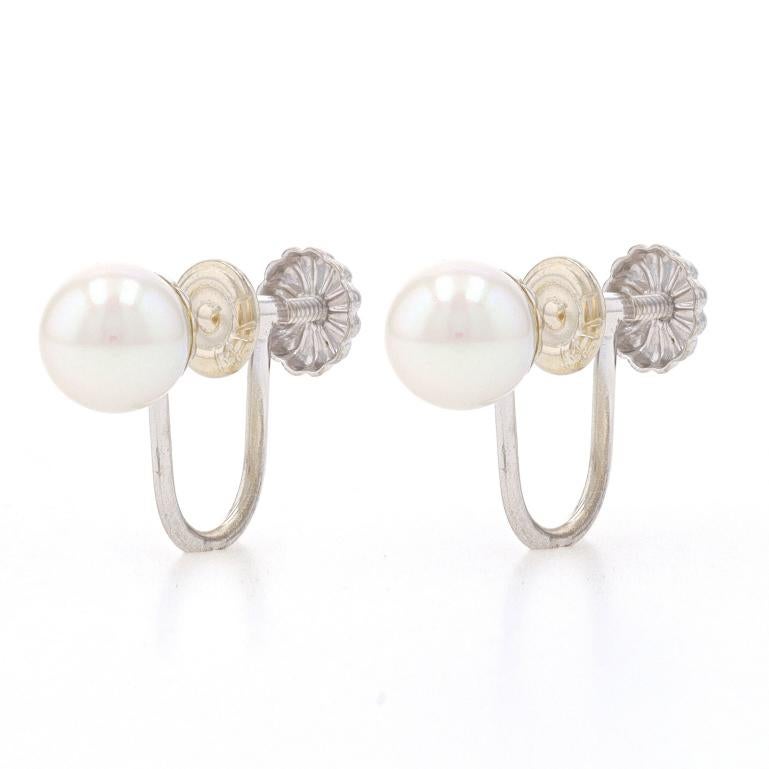 Bead White Gold Cultured Pearl Stud Earrings - 14k Non-Pierced Screw-Ons For Sale