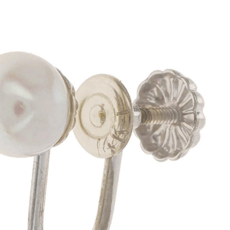 Women's White Gold Cultured Pearl Stud Earrings - 14k Non-Pierced Screw-Ons For Sale