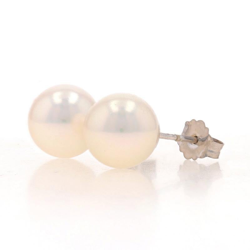 Bead White Gold Cultured Pearl Stud Earrings - 14k Pierced For Sale