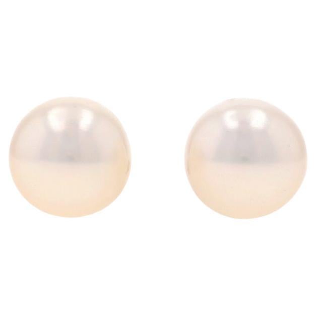 White Gold Cultured Pearl Stud Earrings 14k Pierced For Sale