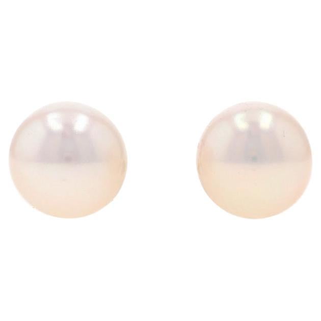 White Gold Cultured Pearl Stud Earrings - 14k Pierced For Sale