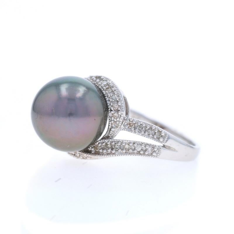 Donna Anello bypass con diamante e perla di Tahiti coltivata in oro bianco 14k .18ctw Swirl in vendita